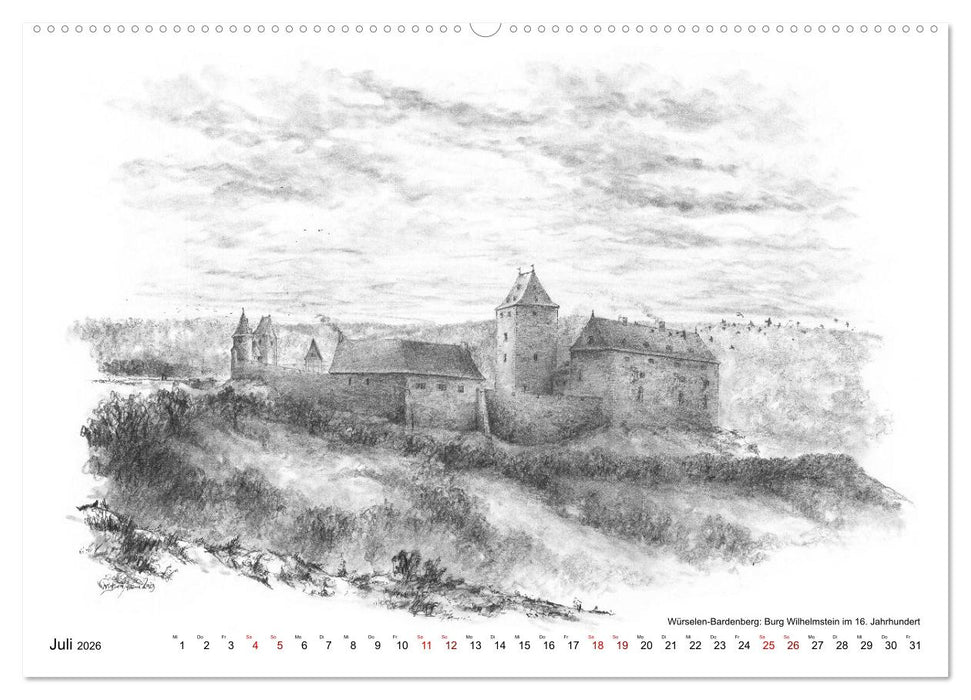 ZeitZeichnen: Burgen und Befestigungen in der Aachener Region (CALVENDO Premium Wandkalender 2026)