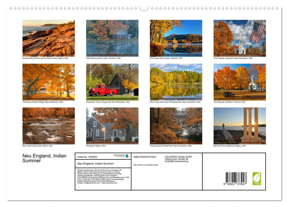 Neu England, Indian Summer (CALVENDO Premium Wandkalender 2026)