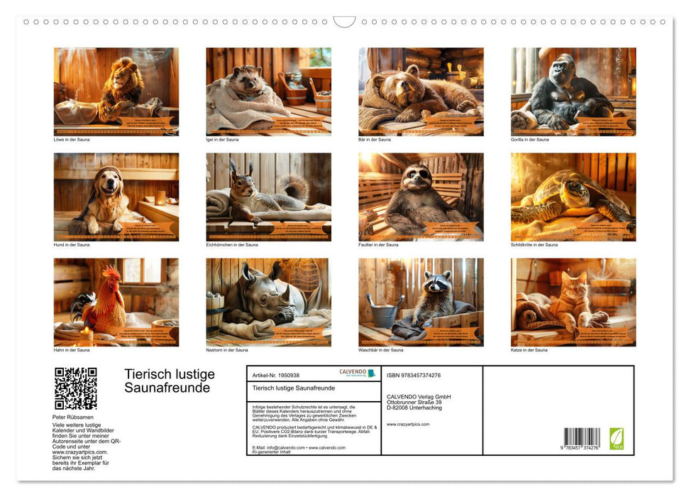 Tierisch lustige Saunafreunde (CALVENDO Wandkalender 2026)