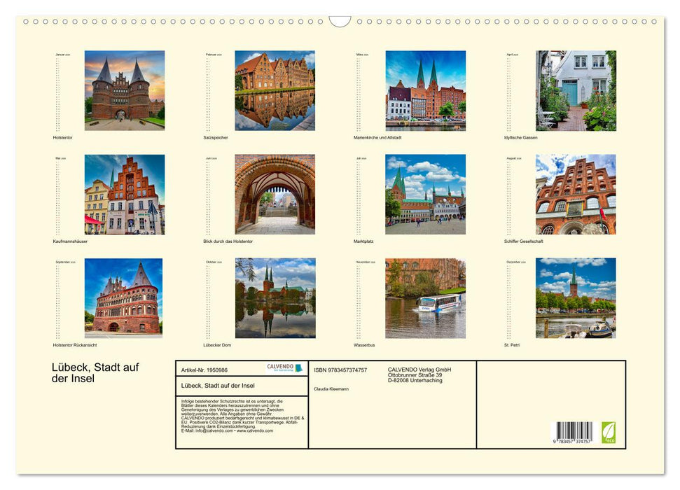 Lübeck, Stadt auf der Insel (CALVENDO Wandkalender 2026)