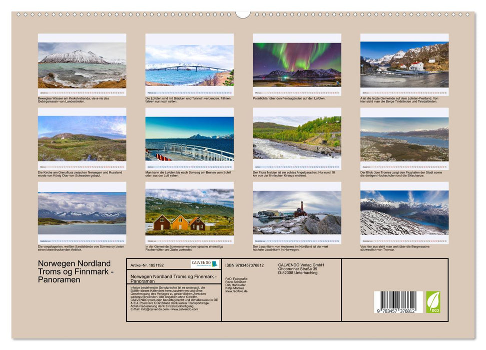 Norwegen Nordland Troms og Finnmark - Panoramen (CALVENDO Premium Wandkalender 2026)