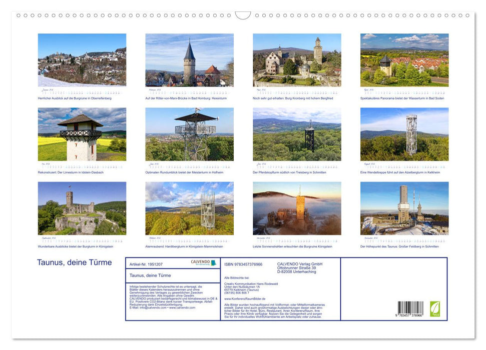 Taunus, deine Türme (CALVENDO Wandkalender 2026)