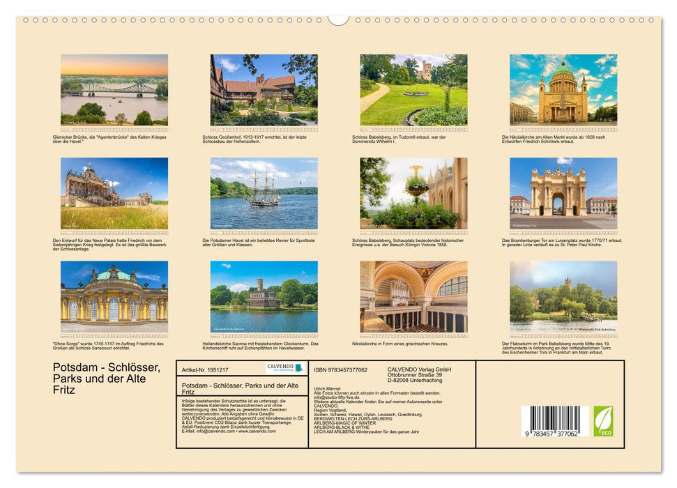 Potsdam - Schlösser, Parks und der Alte Fritz (CALVENDO Premium Wandkalender 2026)