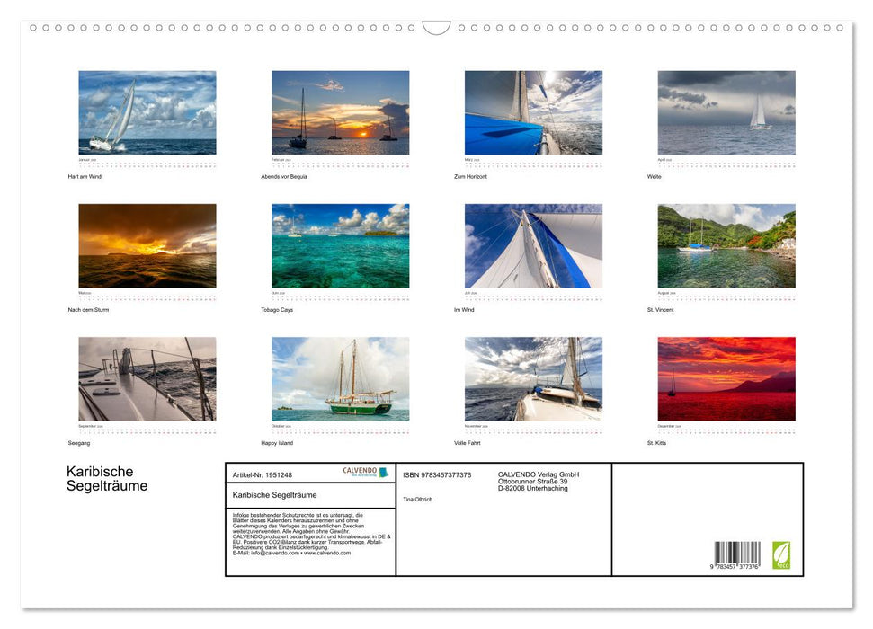 Karibische Segelträume (CALVENDO Wandkalender 2026)