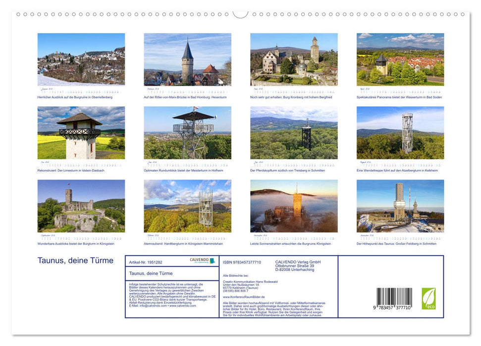 Taunus, deine Türme (CALVENDO Premium Wandkalender 2026)