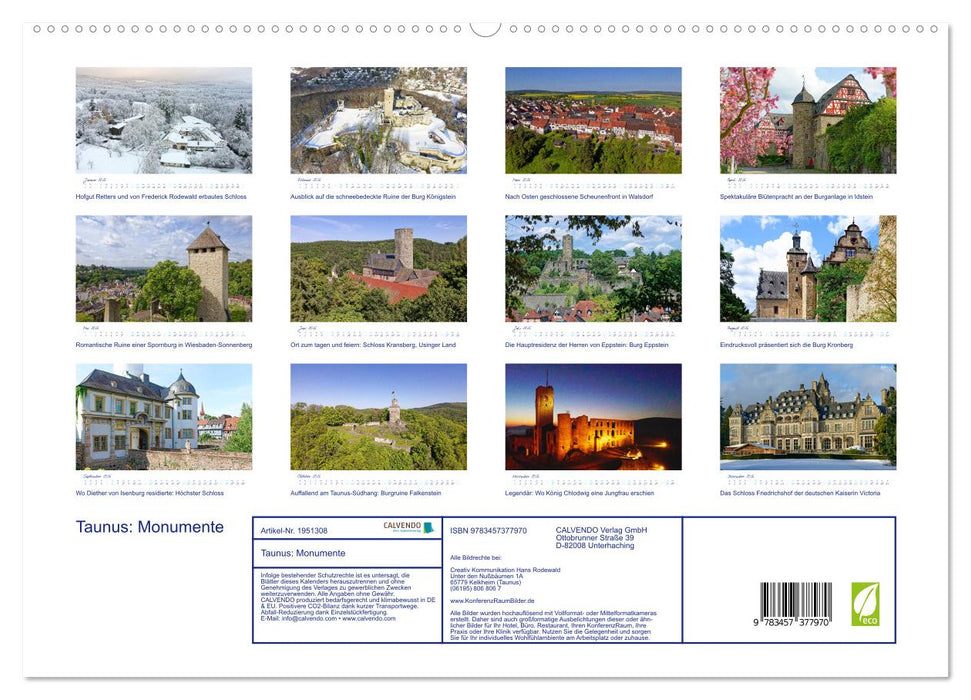Taunus: Monumente (CALVENDO Premium Wandkalender 2026)