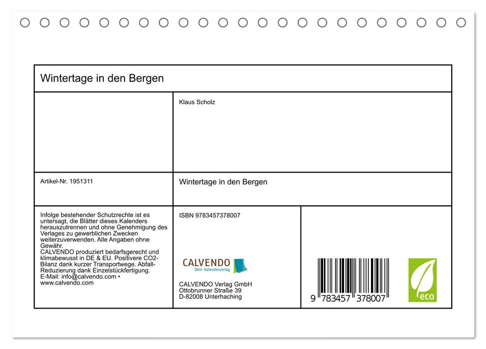 Wintertage in den Bergen (CALVENDO Wandkalender 2026)