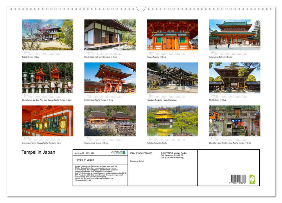 Tempel in Japan (CALVENDO Wandkalender 2026)