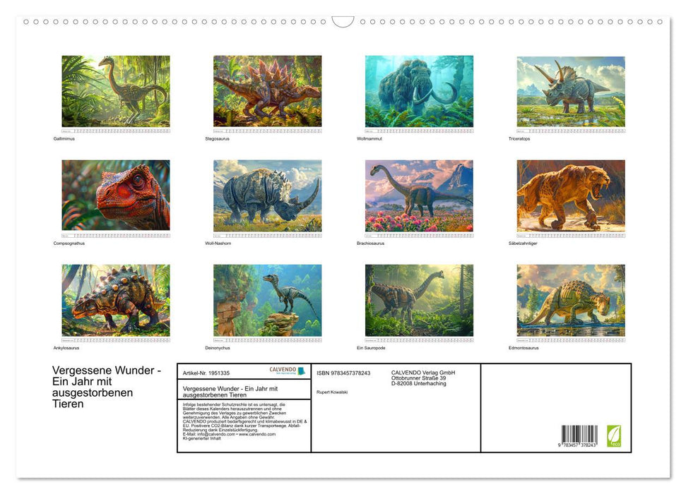 Vergessene Wunder - Ein Jahr mit ausgestorbenen Tieren (CALVENDO Wandkalender 2026)