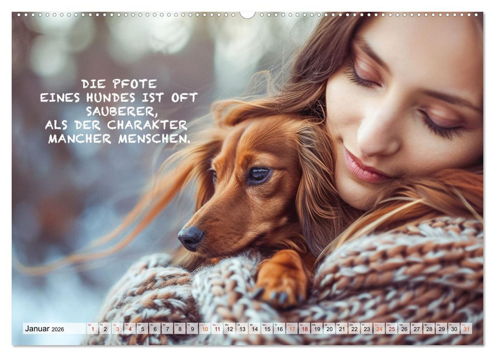 Hunde und berührende Sprüche (CALVENDO Premium Wandkalender 2026)