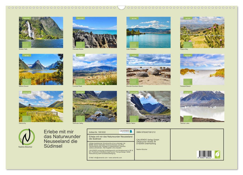 Erlebe mit mir das Naturwunder Neuseeland die Südinsel (CALVENDO Wandkalender 2026)