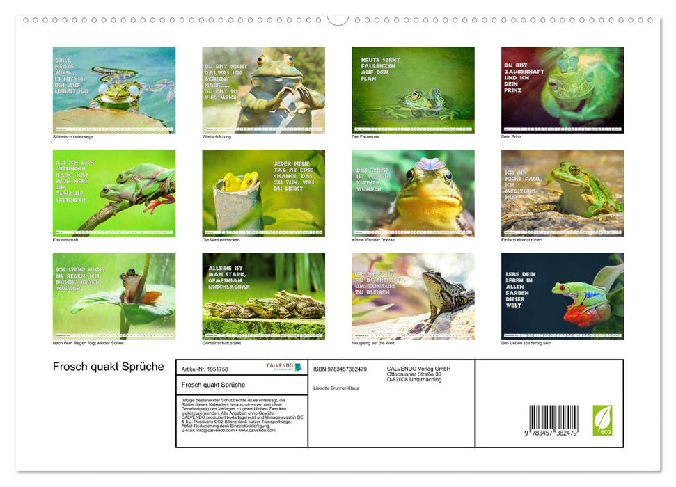 Frosch quakt Sprüche (CALVENDO Premium Wandkalender 2026)