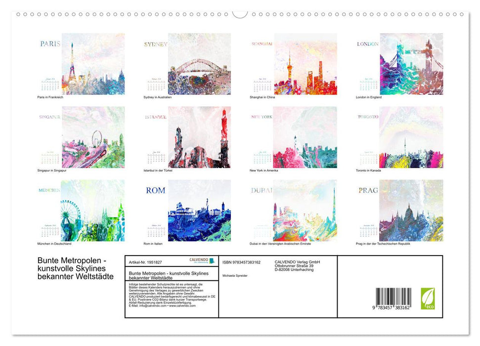 Bunte Metropolen - kunstvolle Skylines bekannter Weltstädte (CALVENDO Premium Wandkalender 2026)