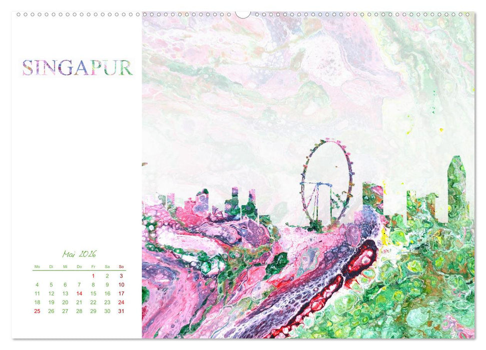 Bunte Metropolen - kunstvolle Skylines bekannter Weltstädte (CALVENDO Premium Wandkalender 2026)