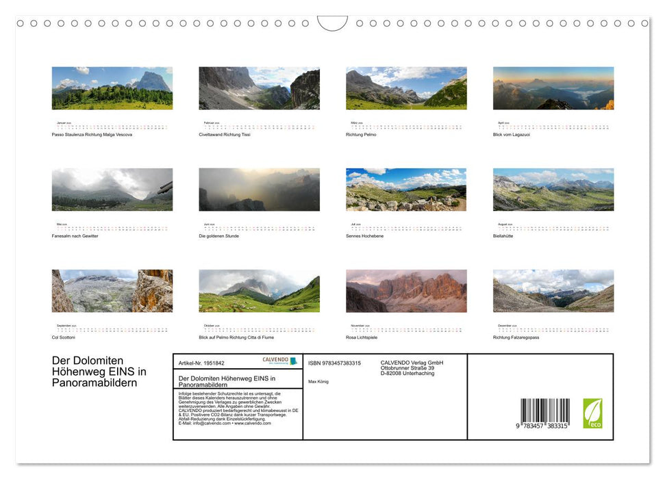 Der Dolomiten Höhenweg EINS in Panoramabildern (CALVENDO Wandkalender 2026)