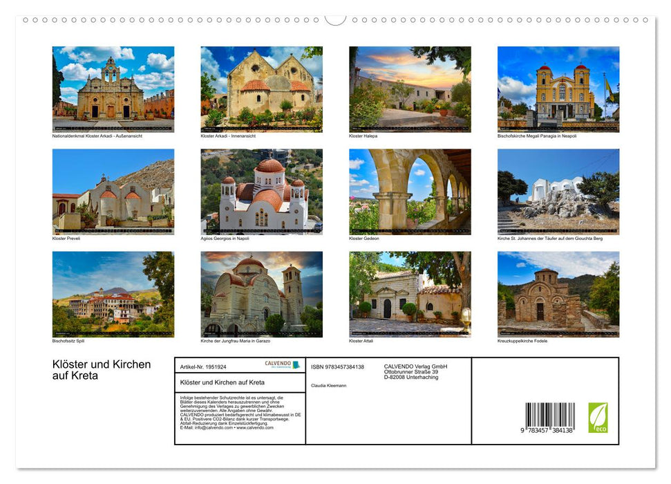 Klöster und Kirchen auf Kreta (CALVENDO Premium Wandkalender 2026)