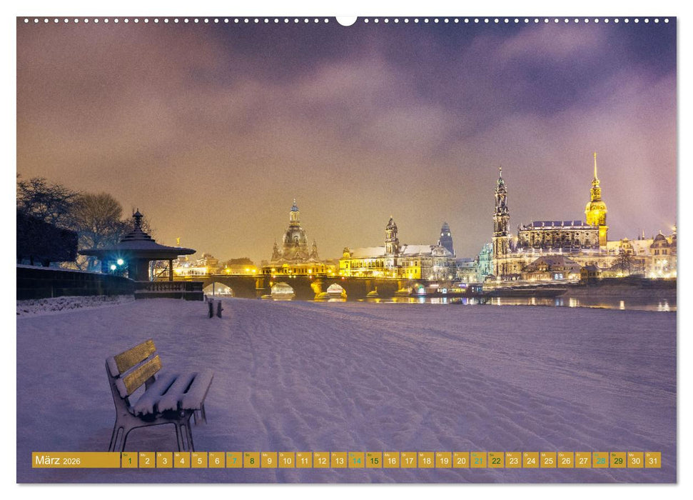 Romantisches Dresden im Winter (CALVENDO Premium Wandkalender 2026)