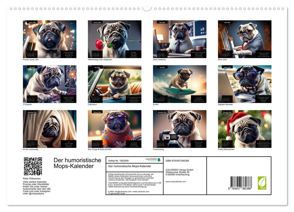 Der humoristische Mops-Kalender (CALVENDO Premium Wandkalender 2026)