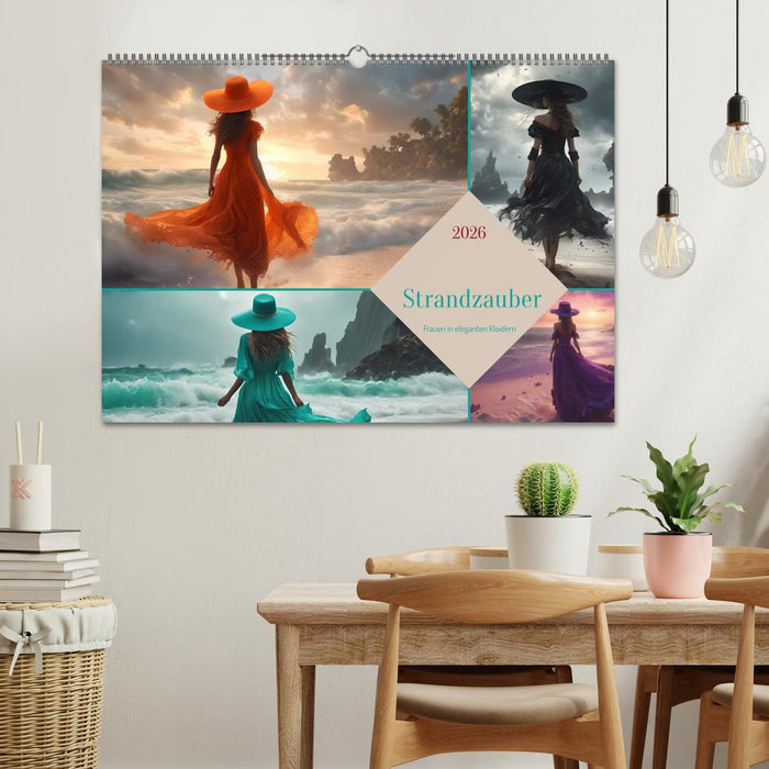 Strandzauber- Frauen in eleganten Kleidern (CALVENDO Wandkalender 2026)