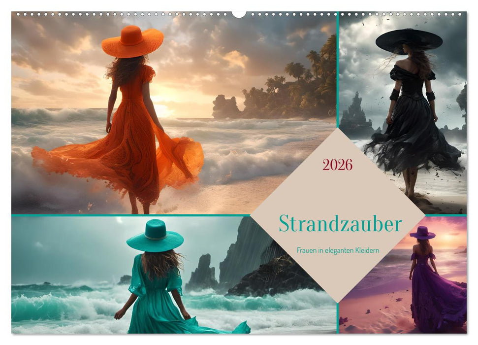 Strandzauber- Frauen in eleganten Kleidern (CALVENDO Wandkalender 2026)