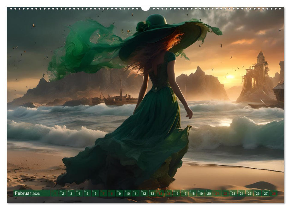 Strandzauber- Frauen in eleganten Kleidern (CALVENDO Wandkalender 2026)