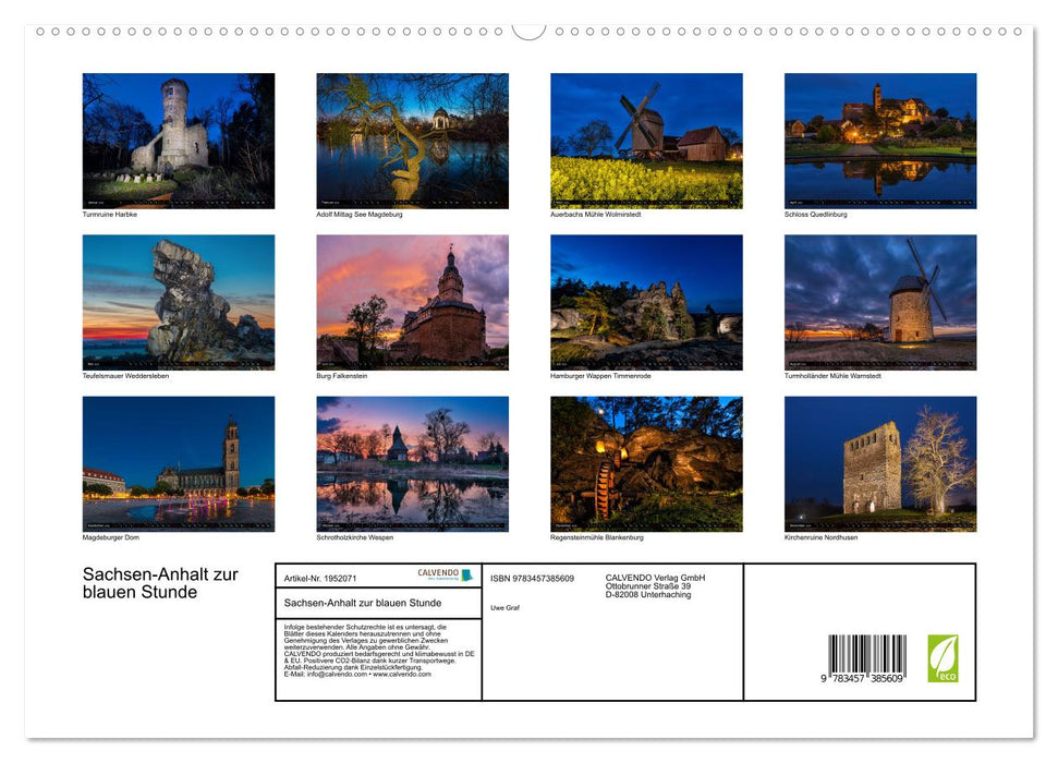 Sachsen-Anhalt zur blauen Stunde (CALVENDO Premium Wandkalender 2026)