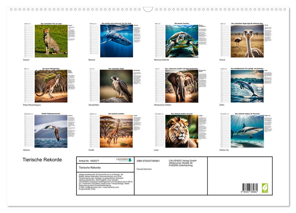 Tierische Rekorde (CALVENDO Wandkalender 2026)