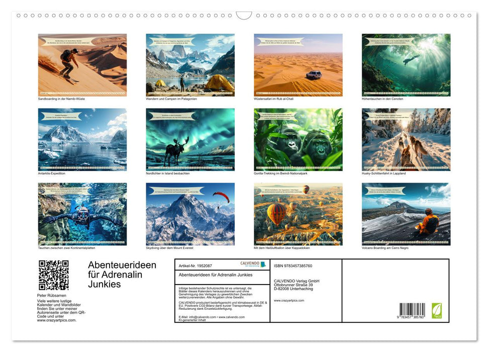 Abenteuerideen für Adrenalin Junkies (CALVENDO Wandkalender 2026)