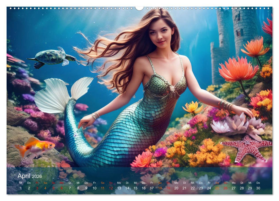 Meerjungfrauen in mystischen Unterwasserwelten (CALVENDO Premium Wandkalender 2026)
