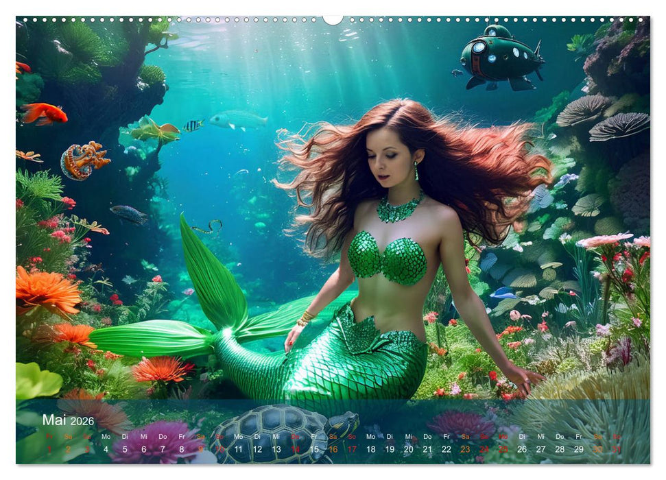 Meerjungfrauen in mystischen Unterwasserwelten (CALVENDO Premium Wandkalender 2026)