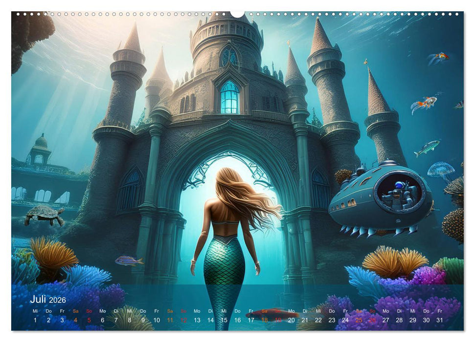 Meerjungfrauen in mystischen Unterwasserwelten (CALVENDO Premium Wandkalender 2026)