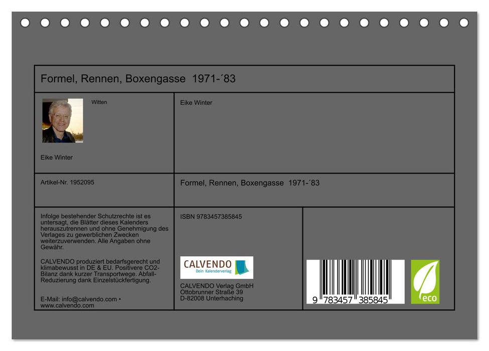 Formel, Rennen, Boxengasse 1971-´83 (CALVENDO Wandkalender 2026)