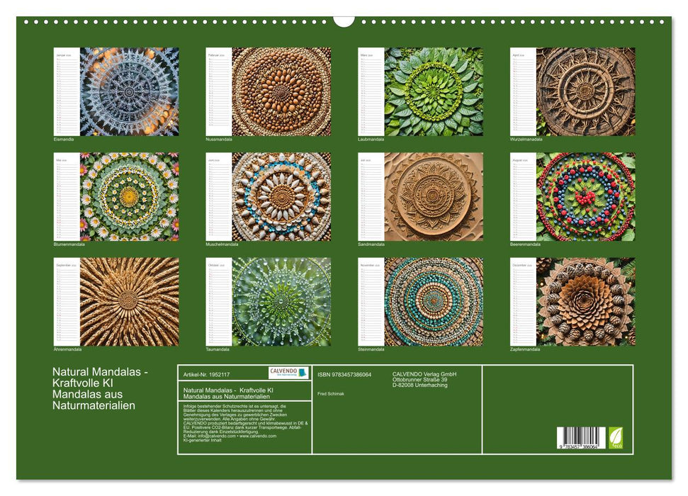 Natural Mandalas - Kraftvolle KI Mandalas aus Naturmaterialien (CALVENDO Wandkalender 2026)