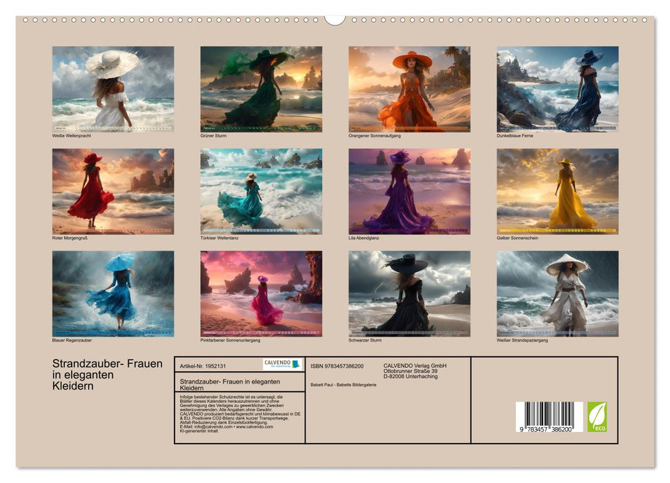 Strandzauber- Frauen in eleganten Kleidern (CALVENDO Premium Wandkalender 2026)