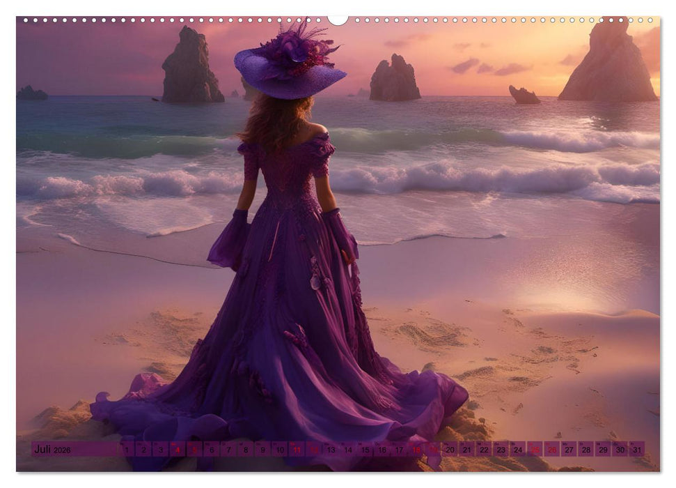 Strandzauber- Frauen in eleganten Kleidern (CALVENDO Premium Wandkalender 2026)