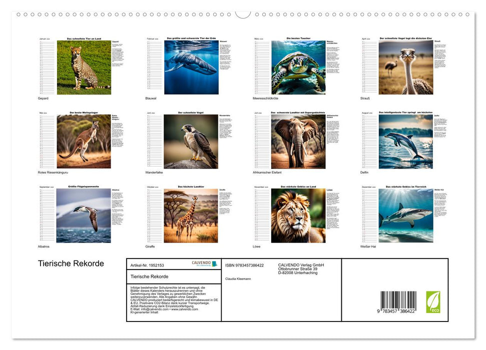 Tierische Rekorde (CALVENDO Premium Wandkalender 2026)