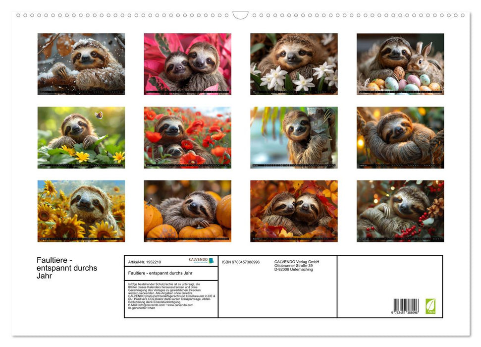 Faultiere - entspannt durchs Jahr (CALVENDO Wandkalender 2026)