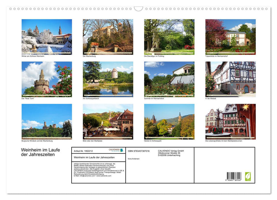Weinheim im Laufe der Jahreszeiten (CALVENDO Wandkalender 2026)