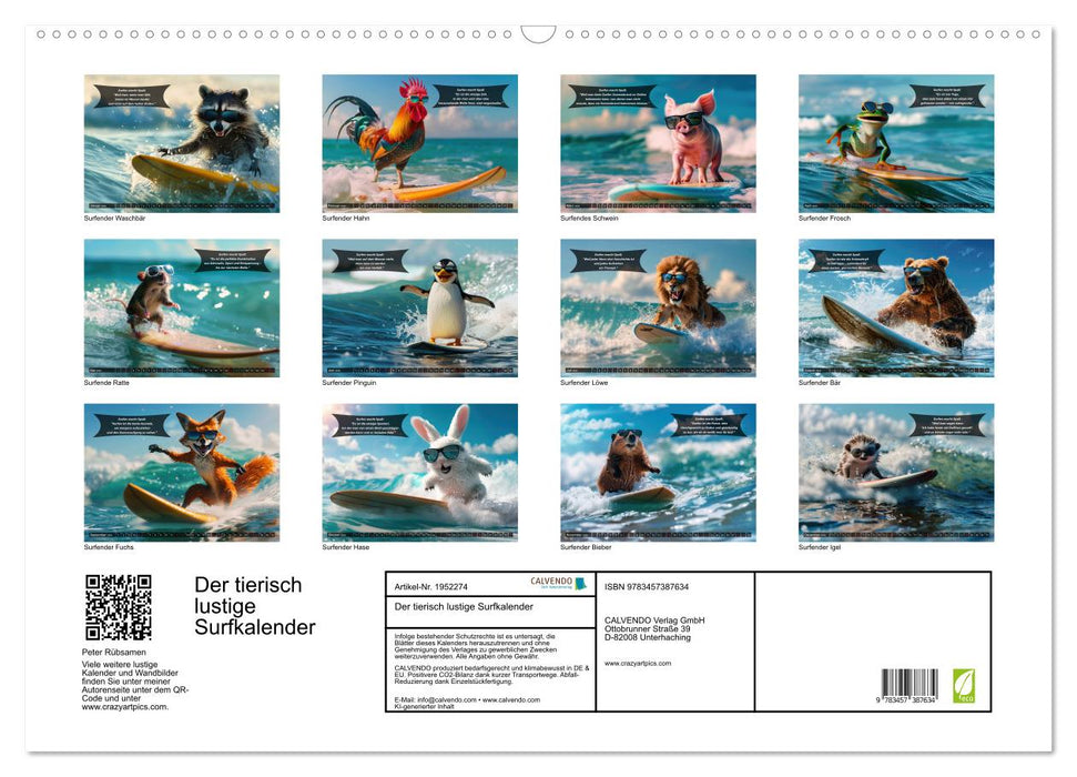 Der tierisch lustige Surfkalender (CALVENDO Wandkalender 2026)