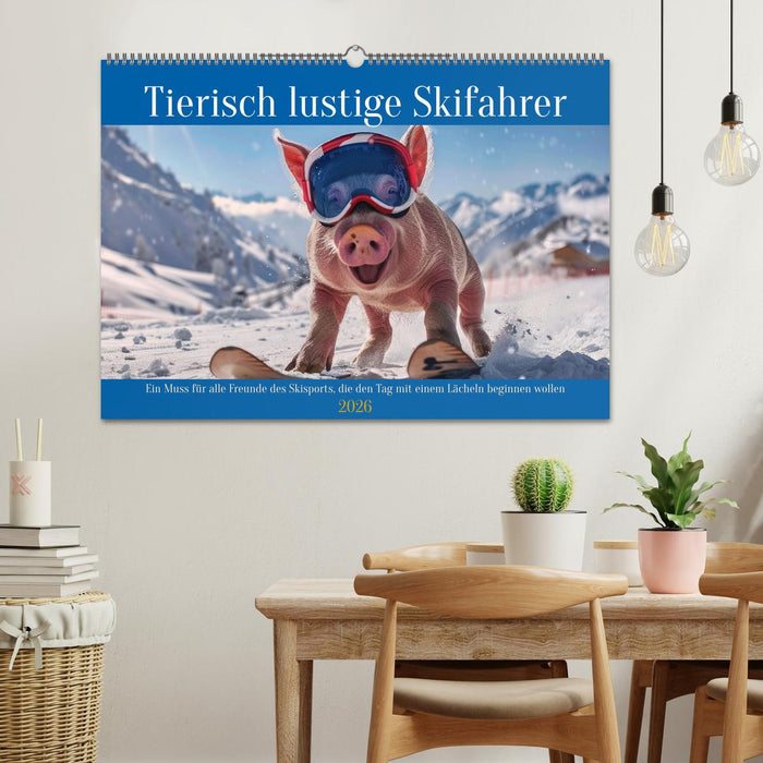 Tierisch lustige Skifahrer (CALVENDO Wandkalender 2026)