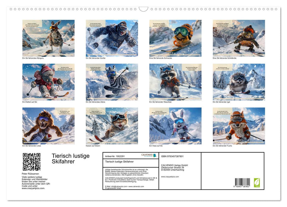 Tierisch lustige Skifahrer (CALVENDO Wandkalender 2026)
