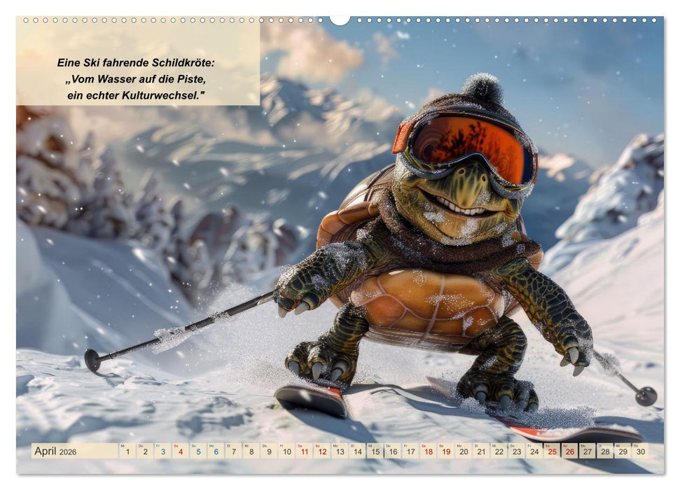 Tierisch lustige Skifahrer (CALVENDO Wandkalender 2026)