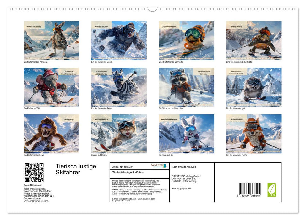 Tierisch lustige Skifahrer (CALVENDO Premium Wandkalender 2026)
