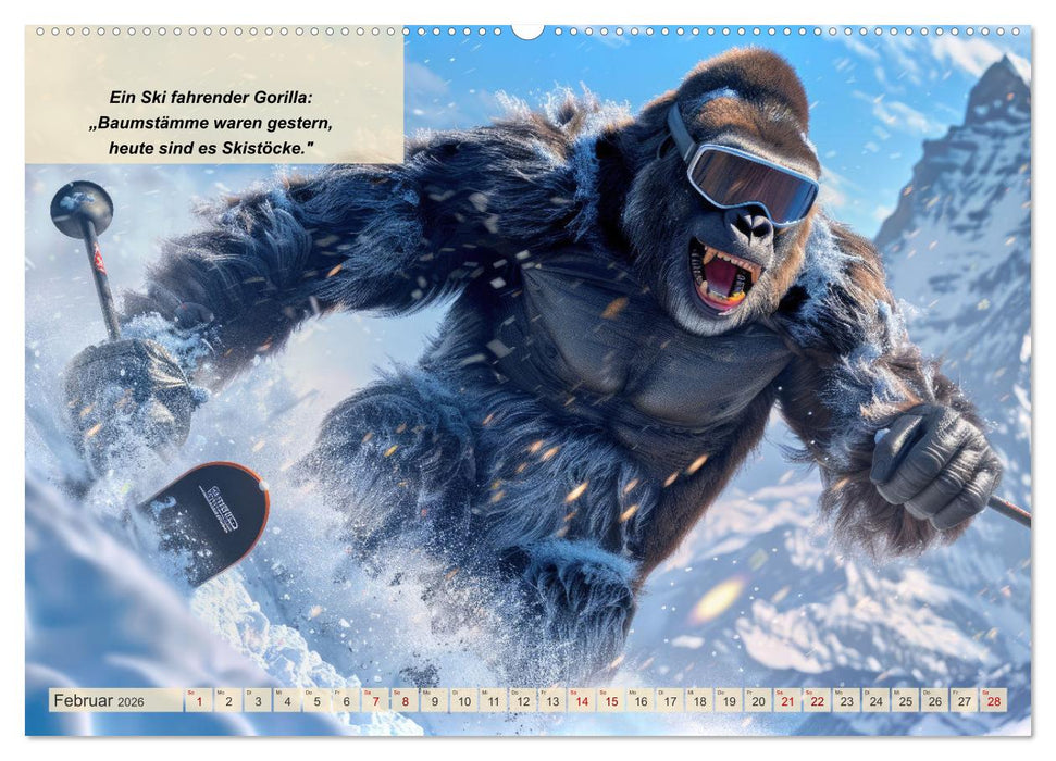 Tierisch lustige Skifahrer (CALVENDO Premium Wandkalender 2026)