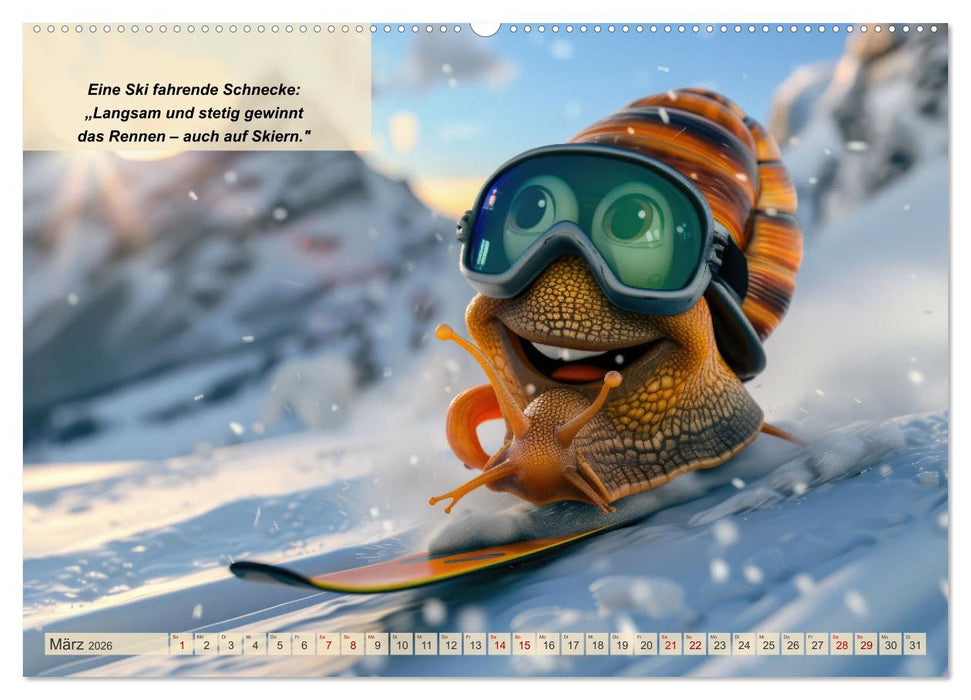 Tierisch lustige Skifahrer (CALVENDO Premium Wandkalender 2026)