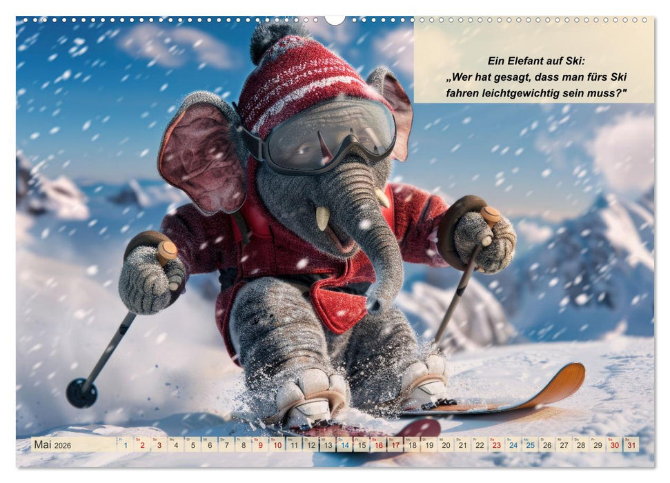 Tierisch lustige Skifahrer (CALVENDO Premium Wandkalender 2026)