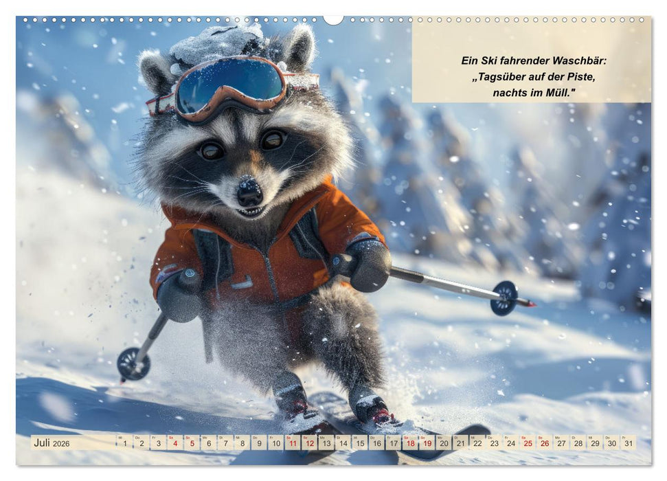 Tierisch lustige Skifahrer (CALVENDO Premium Wandkalender 2026)