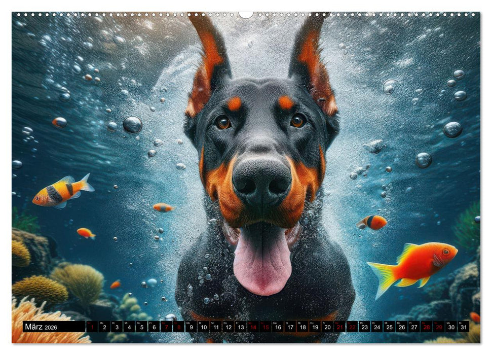 Badespaß - Hunde unter Wasser (CALVENDO Premium Wandkalender 2026)