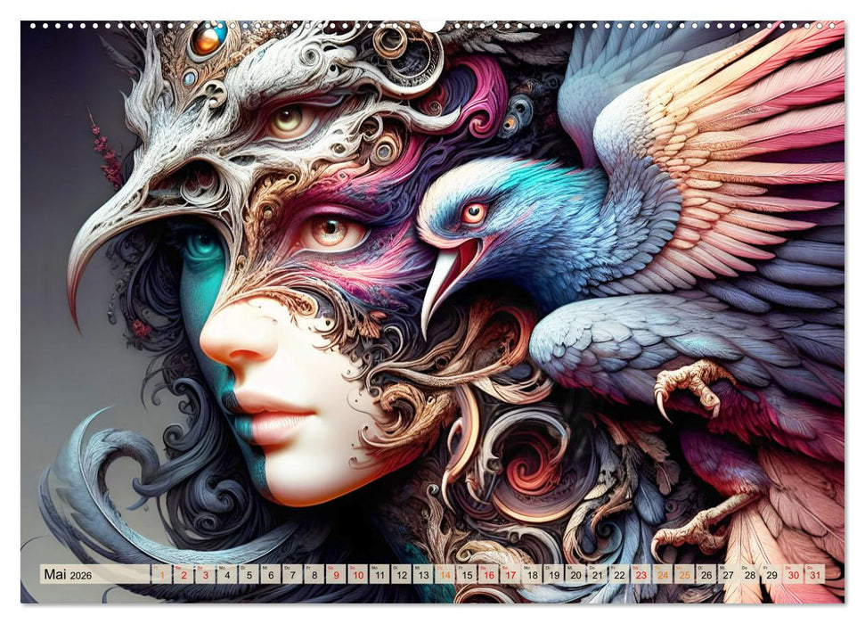 Vogelfrauen Surreale Schönheiten (CALVENDO Premium Wandkalender 2026)