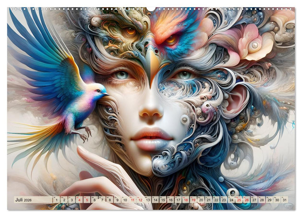 Vogelfrauen Surreale Schönheiten (CALVENDO Premium Wandkalender 2026)